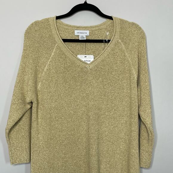 Liz Claiborne Sweater Pullover Raglan Sleeve Knit Gold Shiny‎ Sparkle XL NWT New - Picture 3 of 10